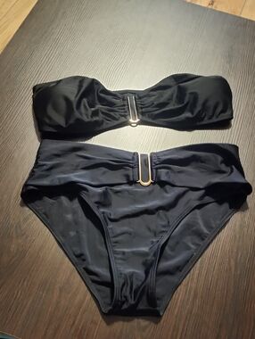 Black Bandeau Bikini Set with Gold Accent